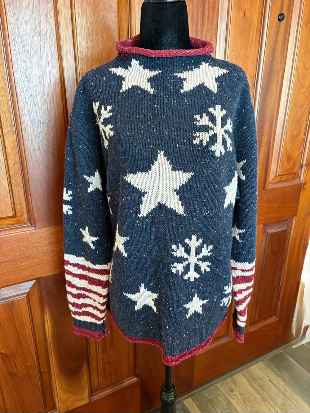 Coldwater Creek Holiday Christmas Patriotic Sweater Star Snowflakes Sz 1X